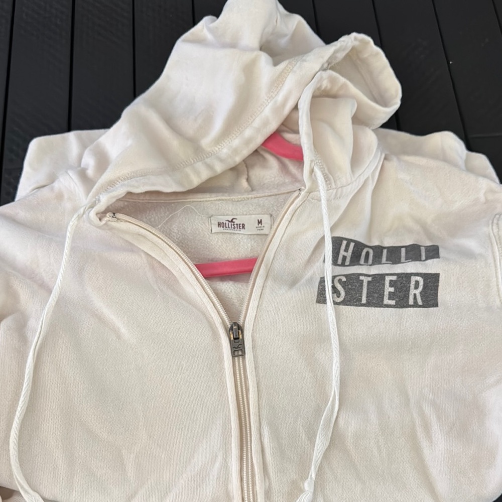 Hollister Cream Zip-Up Hoodie